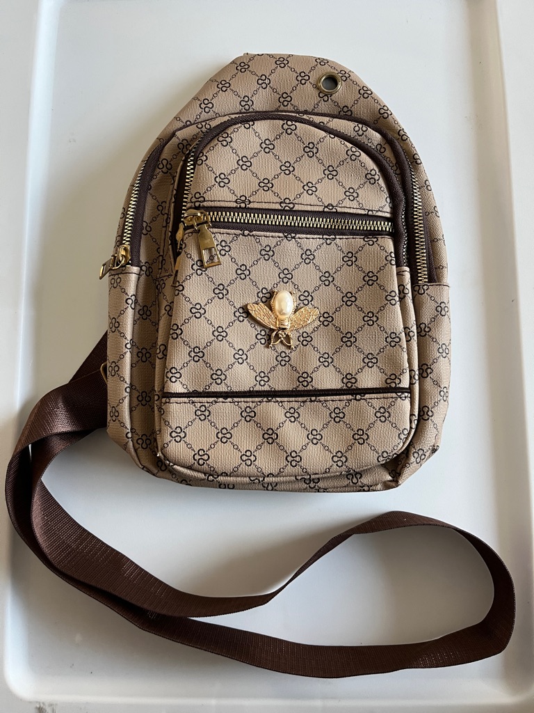Bee Emblem Beige Crossbody Sling Bag For Men